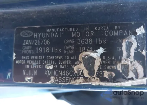 2006 Hyundai Accent Gls from USA, damaged, VIN KMHCN46CX6U033737